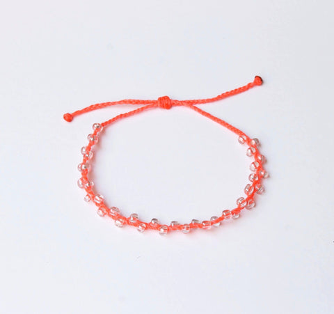 Neon Salmon Bubble Seed Beads Anklet