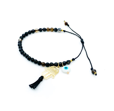 Golden Hamsa Agate Bracelet